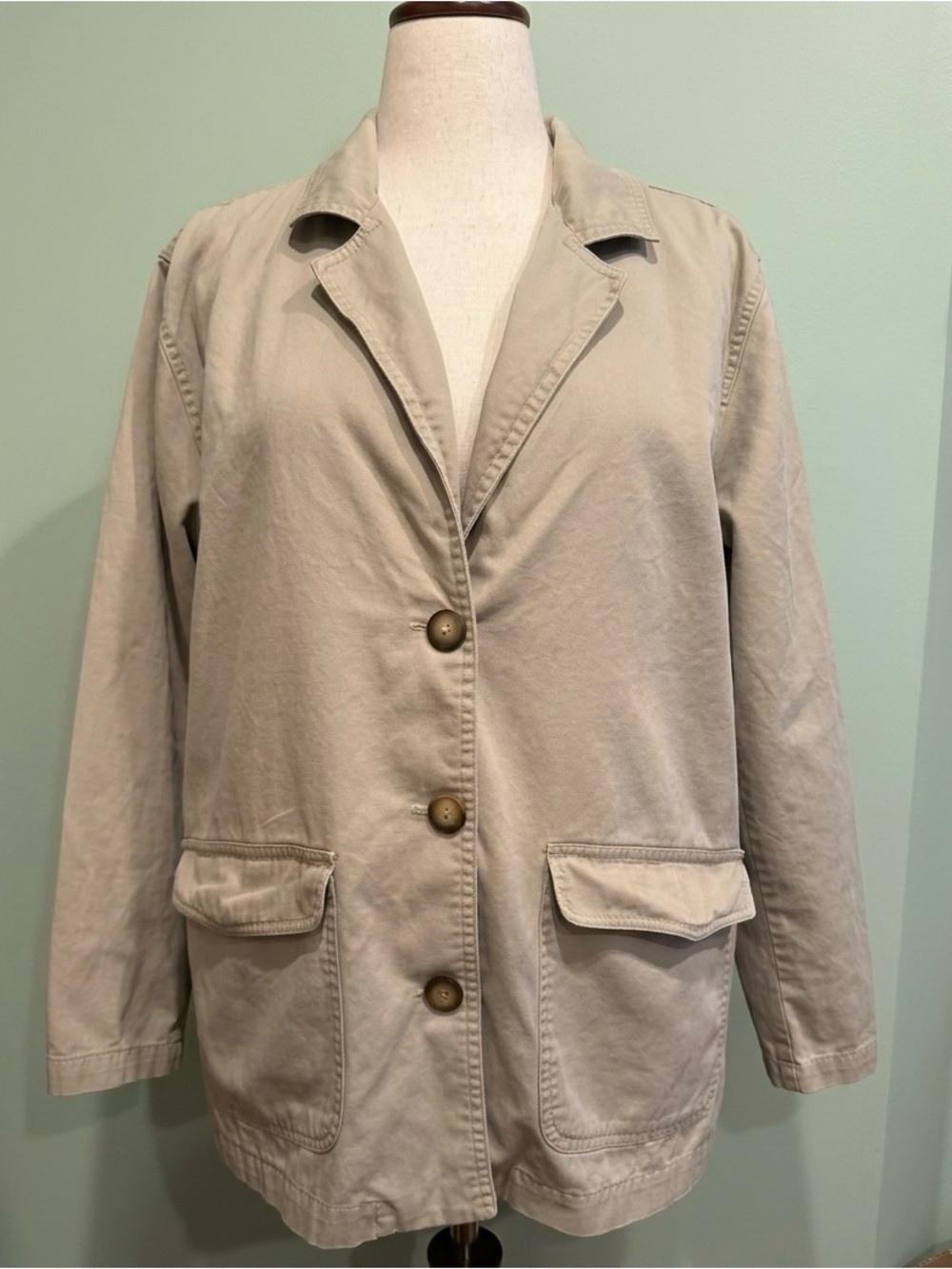 VTG Chico's Design Cotton Chore Jacket Blazer Tan 2 L As Is